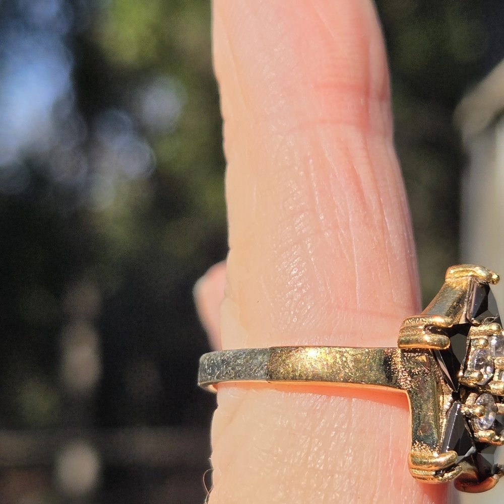 Black onyx & white Topaz star Sterling Gold & Bronze ring sz8 - Picture 7 of 10